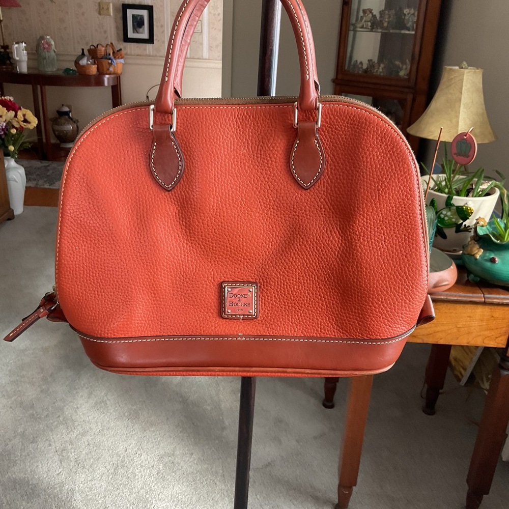 Dooney & Bourke Orange Laptop Bag with Textured Leather and Dome Shape
